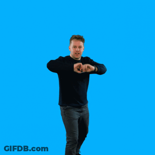 A Man With His Arms Outstretched Wearing A Black Sweatshirt That Says ' Squirrel ' On It GIF
