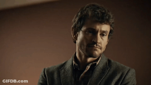 A Man With His Eyes Closed And A Beard Is Wearing A Grey Jacket GIF