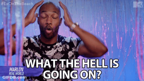 A Man With His Eyes Closed And His Hands On His Head Says What The Hell Is Going On GIF