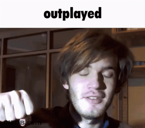 A Man With His Eyes Closed And The Word Outplayed On The Bottom GIF