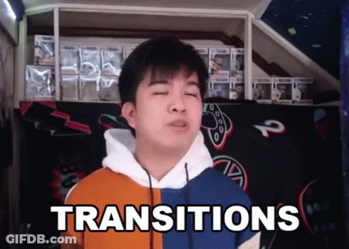 A Man With His Eyes Closed And The Word Transitions On The Bottom GIF