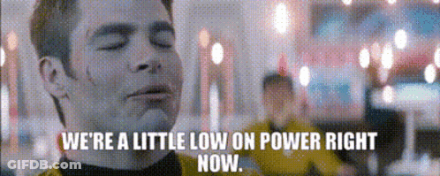 A Man With His Eyes Closed And The Words We 'Re A Little Low On Power Right Now GIF