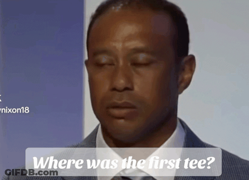 A Man With His Eyes Closed And The Words Where Was The First Tee GIF