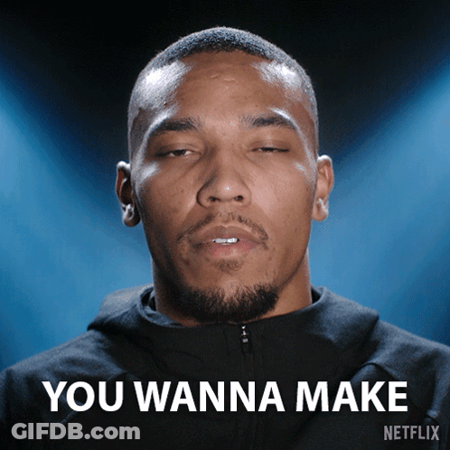 A Man With His Eyes Closed And The Words " You Wanna Make " Above Him GIF