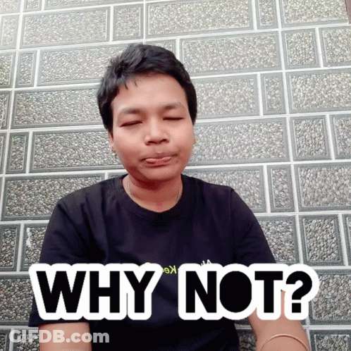 A Man With His Eyes Closed Is Wearing A Black Shirt That Says " Why Not " GIF