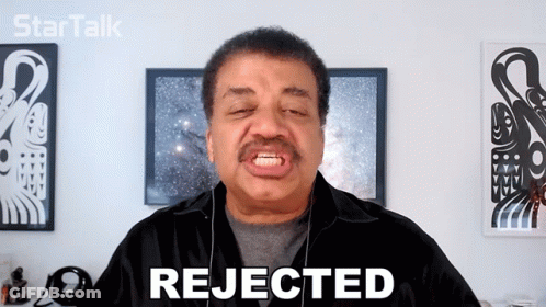 A Man With His Eyes Closed Says Rejected In Front Of A Startalk Logo GIF