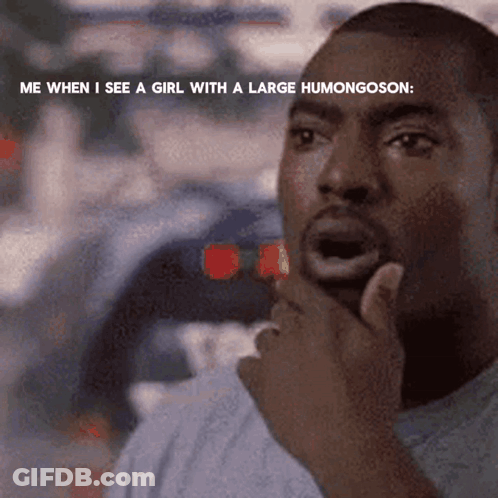 A Man With His Hand On His Chin Is Thinking About A Girl With A Large Humongoson GIF