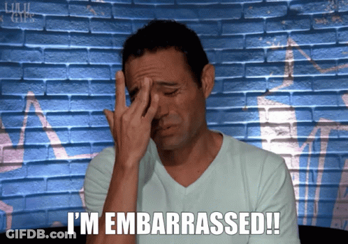 A Man With His Hand On His Forehead And The Words I 'M Embarrassed Written Below Him GIF