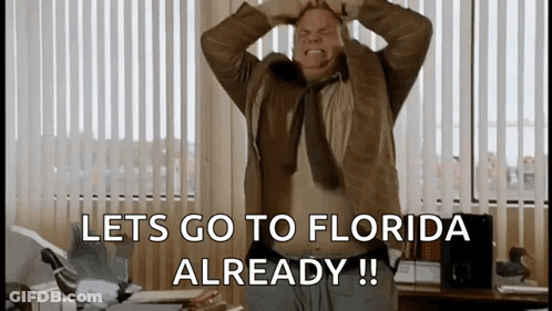 A Man With His Hands On His Head Says Let 'S Go To Florida Already ! GIF
