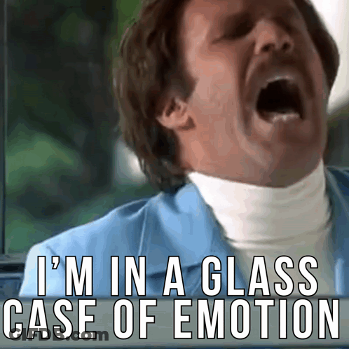 A Man With His Mouth Open And The Words I 'M In A Glass Case Of Emotion Behind Him GIF