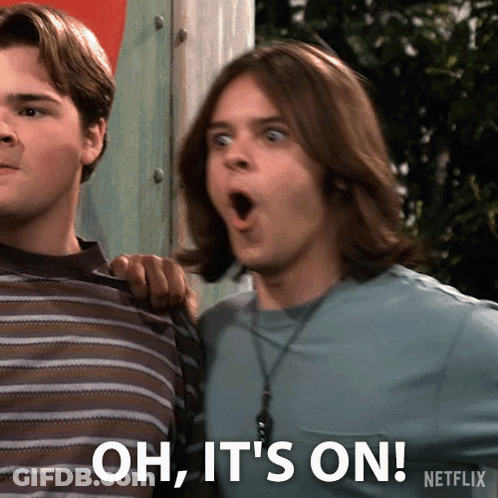 A Man With His Mouth Open And The Words Oh It 'S On GIF