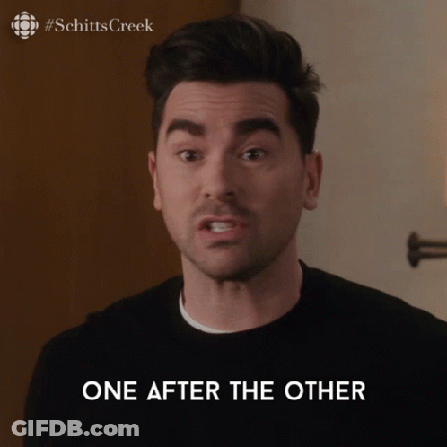 A Man With His Mouth Open And The Words One After The Other Behind Him GIF