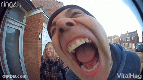 A Man With His Mouth Open Is Being Recorded By A Ring Doorbell GIF