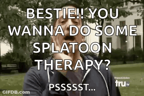 A Man With His Mouth Open Says Bestie You Wanna Do Some Splatoon Therapy ? GIF