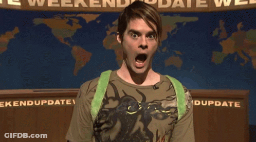 A Man With His Mouth Open Stands In Front Of A Sign That Says Weekend Update GIF