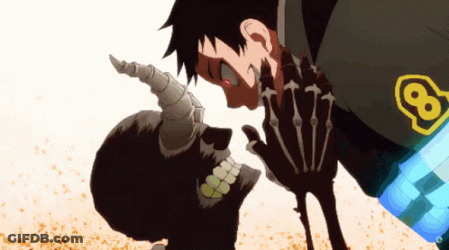 A Man With Horns Is Touching A Skeleton 'S Face And Has The Number 8 On His Uniform GIF