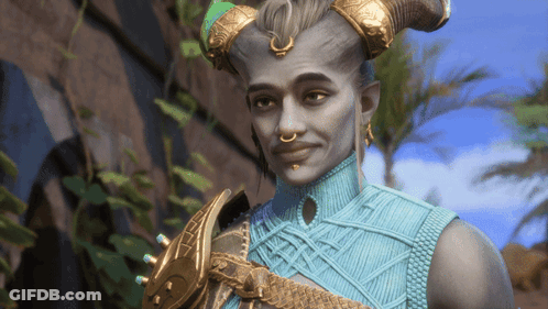 A Man With Horns Is Wearing A Blue Top GIF