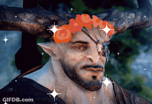 A Man With Horns Is Wearing A Flower Crown GIF