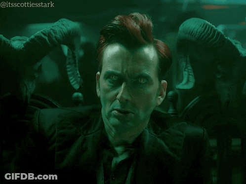 A Man With Horns Says Not Very Likely In A Dark Room GIF