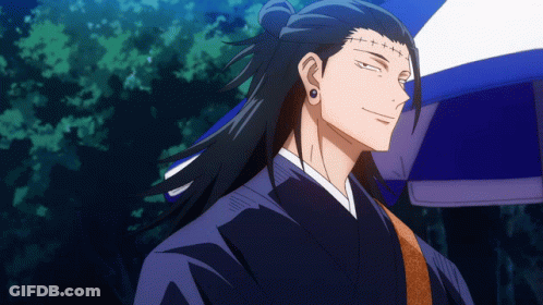 A Man With Long Black Hair Is Standing Under An Umbrella . GIF