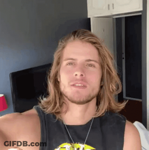 Man With Long Blonde Hair And Beard In Black Tank Top GIF