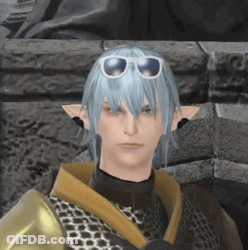 A Man With Long Blue Hair And Sunglasses On His Head . GIF