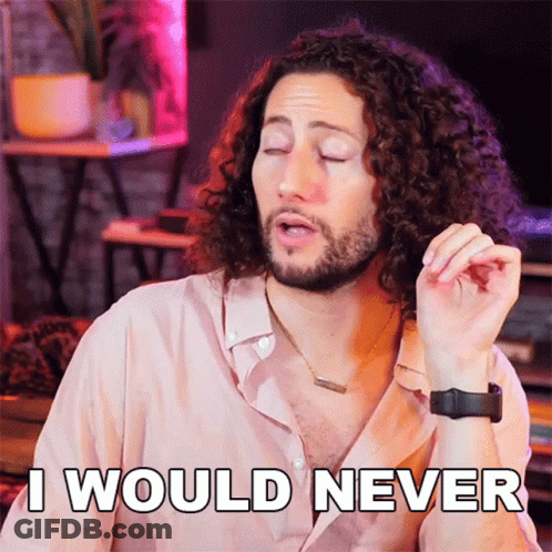 A Man With Long Curly Hair And A Beard Says I Would Never GIF