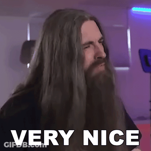 A Man With Long Hair And A Beard Has The Words Very Nice On His Face GIF