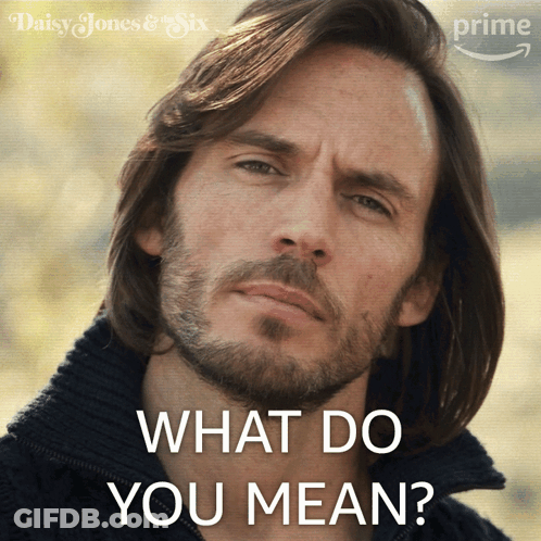 A Man With Long Hair And A Beard Is Asking " What Do You Mean " GIF