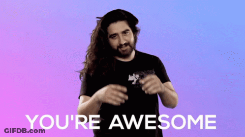 A Man With Long Hair And A Beard Is Dancing With The Words You 'Re Awesome Behind Him GIF