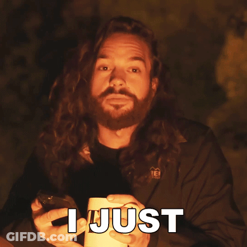 A Man With Long Hair And A Beard Is Holding A Cup Of Coffee With The Words Got Chills Written On The Bottom GIF