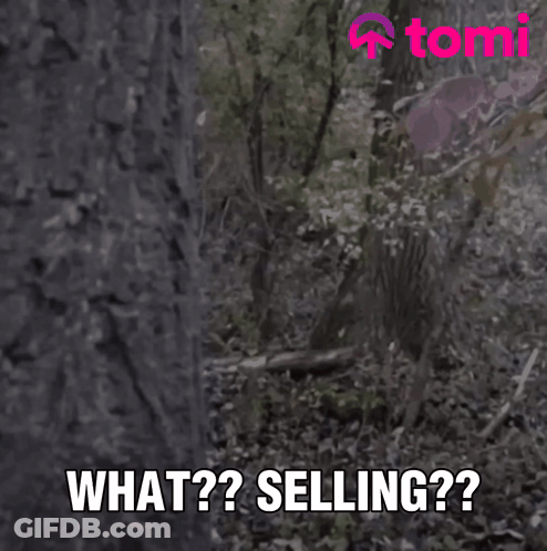 A Man With Long Hair And A Beard Is Peeking Out From Behind A Tree And Says What Selling GIF