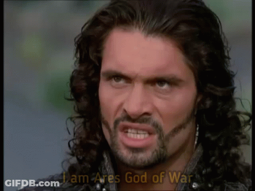 Man With Long Hair And Beard Saying I Am Ares God Of War GIF