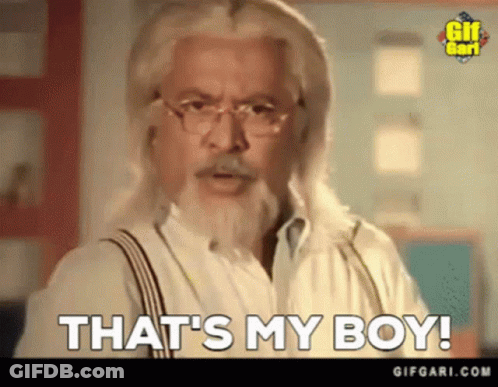 A Man With Long Hair And A Beard Is Saying That 'S My Boy . GIF