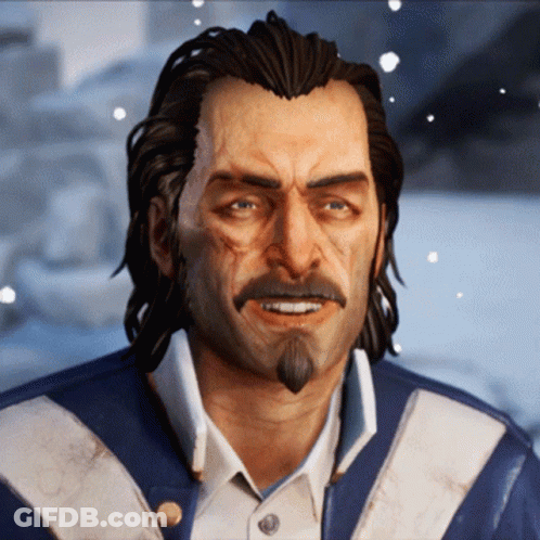 A Man With Long Hair And A Beard Is Smiling In A Video Game GIF