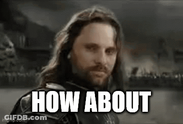 A Man With Long Hair And A Beard Is Standing In Front Of A Crowd With The Words `` How About '' Written On His Face . GIF