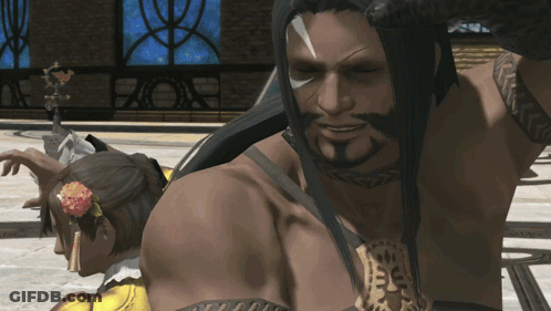 A Man With Long Hair And A Beard Is Standing Next To Another Man GIF