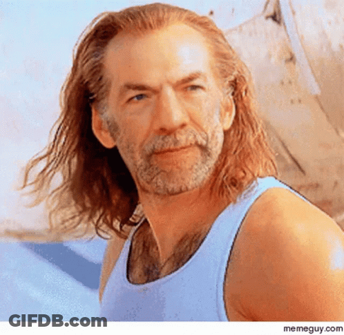 A Man With Long Hair And A Beard Is Wearing A Tank Top GIF