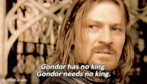 A Man With Long Hair And A Beard Says " Gondor Has No King " And " Gondor Needs No King " GIF