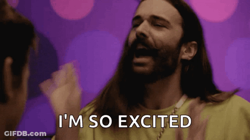 A Man With Long Hair And A Beard Says " I 'M So Excited " GIF