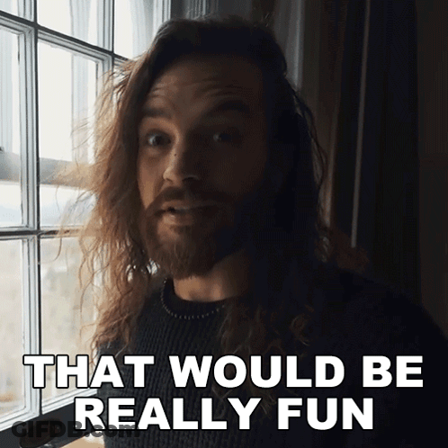 A Man With Long Hair And A Beard Says That Would Be Really Fun In Front Of A Window GIF