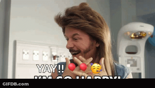 A Man With Long Hair And A Beard Says " Yay I 'M So Happy " GIF