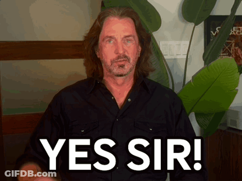 A Man With Long Hair And A Beard Says " Yes Sir " GIF