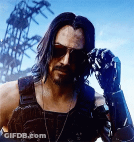 A Man With Long Hair And A Beard Wearing Sunglasses And A Robotic Arm . GIF