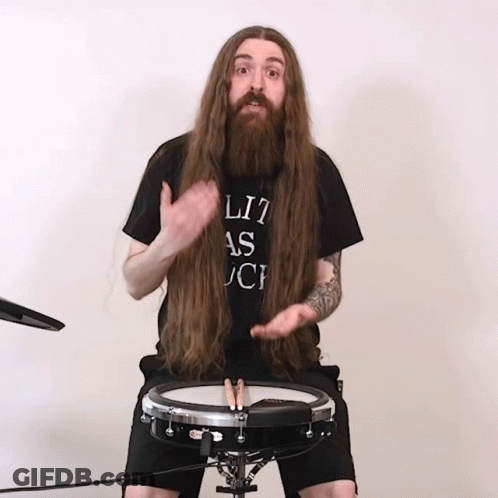 Man With Long Hair And Beard Wearing Lit As Fuck Shirt GIF