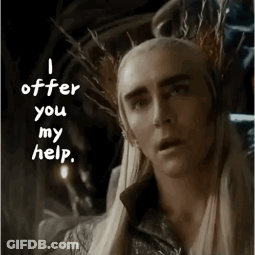 A Man With Long Hair And A Crown On His Head Says " I Offer You My Help " GIF