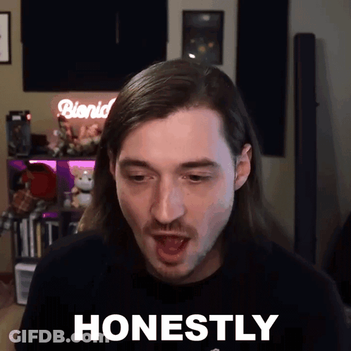 A Man With Long Hair And A Mustache Is Making A Funny Face And Says Honestly GIF