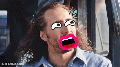 A Man With Long Hair And A Pink Mouth Has A Cartoon Face Drawn On His Face GIF