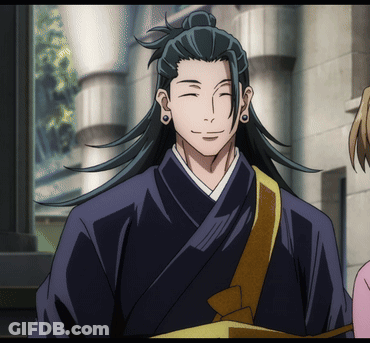 A Man With Long Hair And Earrings Is Smiling And Wearing A Kimono GIF