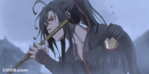 A Man With Long Hair Is Playing A Flute In A Cartoon GIF